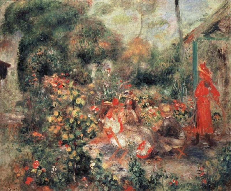 Pierre Renoir Young Girls in a  Garden in Montmartre oil painting picture